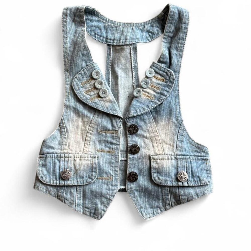 Y2K Fitted Light Wash Denim Vest – western cropped vest XS/S